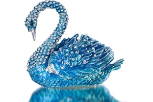 YU FENG Niebieski łabędź zwierzę biżuteria pudełko na drobiazgi na zawiasach figurki kolekcjonerskie do dekoracji domu, Kryształ