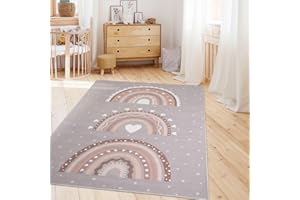 TT Home Nursery Rug Carpet Boy Girl Kids Carpet Baby Hearts Pastel, colour:Grey Beige, Size:120x160 cm