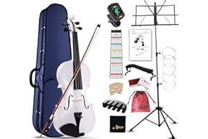 AILEEN MUSIC Aileen Geige 4/4 für Erwachsene Anfänger, Violine Set für Kinder ab 12 Jahre, Teenager Weiße Geige Einsteiger Kit Vollständig mit 13 Zubehör, Notenständer, Exklusive Neue Griffbrett Aufkleber
