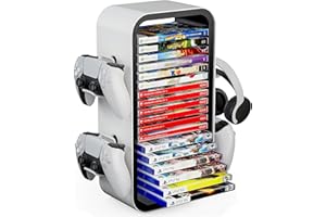 DaMohony Tour de stockage de jeux, organisateurs universels de disques de jeu, stocke 18 jeux avec 4 supports de manette pour jeux PS5/PS4/Xbox One/Xbox Series S&X/Nintendo