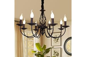 JIINOO Lampadario Paese Francese 8 Luci, Lampadario Nero, Lampadario a Sospensione in Metallo, Lampada a Sospensione per Isola Cucina Agriturismo, Sala da pranzo, Foyer