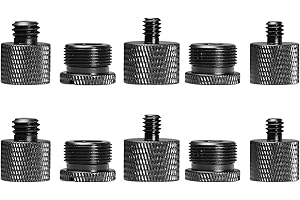 TaoAcc 10 Adattatori Filettati per Microfoni, 5/8 Femmina a 3/8 Maschio, 3/8 Femmina a 5/8 Maschio, 5/8 Femmina a 1/4 Maschio e 1/4 Femmina a 5/8 Maschio, 1/4 Femmina a 3/8 Maschio, Nero
