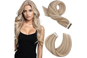 Moresoo Extensiones Adhesivas Pelo Natural #P14/613 Rubio Dorado con Rubio Platino Pelo Invisible Liso Sedoso 45 cm 20 Piezas/Paquete Total 50G Cabello Real Remy