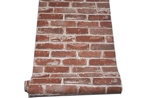 PAMATIO Vintage Brick Wall Industrial Wallpaper, Red Faux 3D Effect Brick Stone Pattern Wall Paper, Non-Woven Retro Rustic Living Room Feature Walls Adult - 53cm x 9.5m Roll