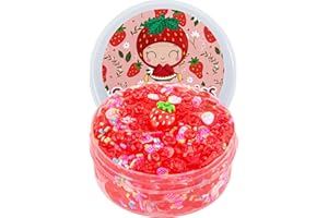 OKAYBEE Strawberry Fishbowl Bead Slime, Good Stretchy and Non-Sticky Crunchy Slime, Slime Party Favors for Girls and Boys Ages 8-12, Slime Sensory Toys, Holiday Birthday Hallowmas Gift for Kids
