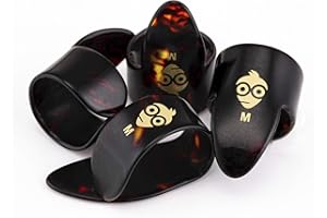 Pick Geek Finger and Thumb Pick Set | 1 x Celluloid Thumb Pick | 3 x Celluloid Finger Picks | Large Size | Tortoiseshell Colour | Includes Draw-String Linen Bag for Safe Keeping | Gifted in Kraft Box