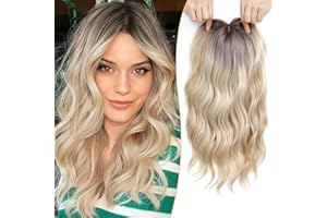 MORICHY 16-Inch Hair Topper for Thinning Hair Women - Wavy Curly Fringe Clip-in Synthetic Wiglet to Add Volume (Ombre Dark Root to Blonde)