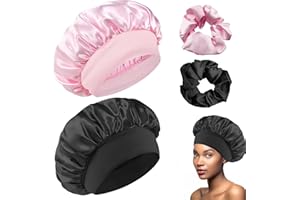 ADMYGO Cuffia per Capelli in Raso e Seta - Bonnet per Dormire con Elastici per Capelli Ricci, Rosa + Nero