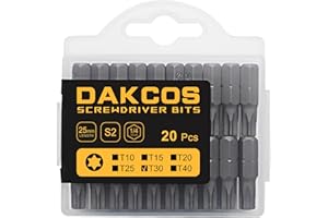 DAKCOS Juego de puntas de destornillador de estrella Torx de T30 de 20pc, acero S2 longitud de 25mm