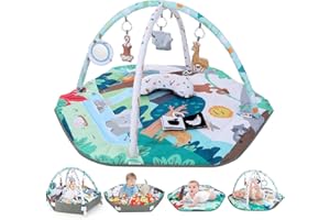 Lilian&Gema Tapis d'Éveil Bébé, Tapis d’Éveil 4 en 1 avec 6 Jouets, Tapis d'Éveil Bébé Évolutif, Tapis de Jeu Pliable au Design Zoo, Arche d'Éveil Bébé Adapté aux Bébés de 0 à 18 Mois