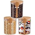 3 Pcs Glass Jars with Airtight Lid and Spoon, Overnight Oats Containers with Bamboo Lids, Glass Food Storage Canisters Yogurt Containers for Coffee Beans, Tea, Nuts, Candy, (20 Oz/600Ml)