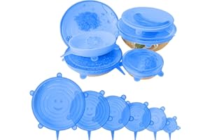 HUSAIHU 6 PCS Silicone Lids Food Covers, Different Sizes Reusable for Cups Bowls, Stretch Microwave Freezer Can, 100% Safe Grade Round Shaped Tin Cover (Blue)
