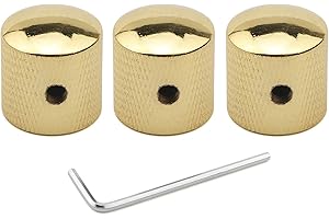 Unxuey 3 Stück Lautstärkeregler knöpfe, goldfarben, Metall, gewölbt, gerändelter Schaft, Potentiometer mit Schlüssel, Schrauben-Set für E-Gitarre oder Bass