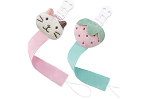 TYRY.HU Attache Sucette pour Garçons et Filles,Lot de 2 Pièces,Bébé Animaux Chaîne Sangle Souple Unisexe pour Nouveau-né Cadeau Universel Chat Fraise