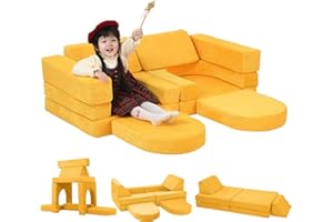 ‎MEMORECOOL MeMoreCool Fancy Spielsofa für Kinder Cord– 10-teilige modulare Kindercouch Kindersofa Cord für das Spielzimmer, umwandelbare Kleinkindersitzgruppe, Schaumstoff Bausteine für Kinderzimmer, Gelb