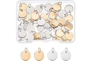 SUPERFINDINGS 40Pcs Blanc Estampage Pendentifs Message Mot Tag en Acier Inoxydable avec Anneaux de Saut Doré et Acier Inoxydable Couleur Tag Breloques 10mm de Diamètre