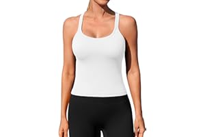 ATTRACO Women Ribbed Workout Crop Tops with Built in Bra Yoga Racerback Tank Top Tight Fit