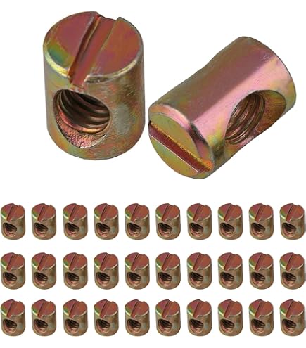 Mardatt 60PC M6 Barrel Nut Assortment – Silver Nickel-Plated Carbon Steel, With T-Nuts & Threaded Inserts