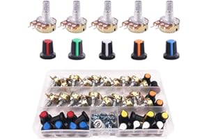 YYWEi Potentiometer Drehpotentiometer Mono Linear B5K B10K B20K B50K B100K B250K 22 Stk Einzelpotentiometer 3 Terminal mit Kappenmuttern und Unterlegscheibe