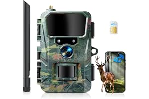 WOLFANG Fototrappola 4G con SIM, 2K 48MP HD Fotocamera Caccia con Infrarossi Rilevatore di Movimento Visione Notturna IP66 Impermeabile per la l'osservazione la Fauna