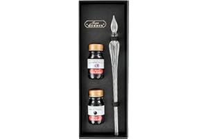Jacques Herbin 29301T - Coffret avec 2 encres10 ml, Perle noire et Poussière de lune et une plume de verre transparente Fabriqué en France