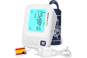 Zelkan Tensiometro de Brazo Digital con VOZ en ESPAÑOL ON/OFF y Cable USB-c (Sin Batería) Medidor Tension Arterial y Frecuencia Cardíaca - Monitor de Presión Arterial con Manguito y Memoria 2x120