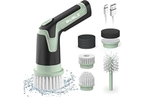 BIUBLE Electric Spin Scrubber, Electric Cleaning Brush with 8 Pcs Scrubbing Brush set, Power Spin Scrubber Cordless 2 Rotating Speeds for Kitchen cooking utensils, Cups and bottles, Window,Tile, Floor