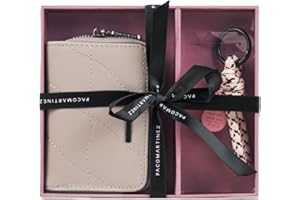 PACO MARTINEZ Set de Regalo para Mujer, Caja Regalo con Cartera Billetero para Mujer Color Hueso y Llavero a Juego, Idea de Regalo de Cumpleaños, Aniversario o Navidad