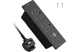 HANNELORE Recessed Power Strip with USB C PD20W, Desk Power Socket with USB, Power Extension Lead 2 Outlets 2 Screws, Hidden in Furniture Desk Table, 2M/6.6FT Cable, Black