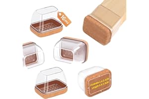 ZDDLOINP 16PCS Chair Leg Floor Protectors, Rectangle Chair Leg Protection Caps, Small Clear Silicone Chair Leg Covers with Light Brown Felt Pads for Hardwood Floors, No Noise No Scratches