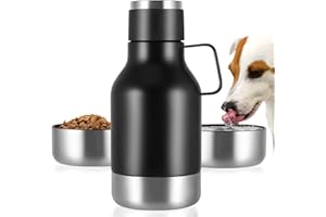 VIHBRAI Portable Dog Travel Water Bottle, 40oz Premium Stainless Steel Pet Drinking Bottle with Food Bowl, For Outdoor, Travel, Walking, Hiking, Sturdy, Leak Proof (black, 40oz)