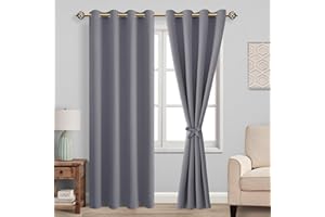 JIUZHEN Blickdicht Vorhänge Gardinen Ösenvorhang für Schlafzimmer Wohnzimmer,Grau Verdunkelungsvorhang,2 Stück,215x132cm(HxB)
