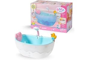 BABY born Bath Vasca da bagno 832691 - Accessori di alta qualità per bambole da 36 e 43cm con effetti sonori/luminosi - Include cuscino e paperella che spruzza acqua - Funziona con pile - Età: 3+