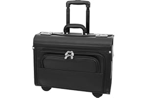 House of Luggage Pilot Case Black Faux Leather Wheeled Briefcase Business Rep Cabin Travel Bag Rev