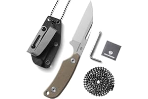 DRACHENADER Couteau De Cou, Mini Neck Knife, Lame En Acier D2,Manche En G10, Couteau À Lame Fixe, Chaîne À Billes Et Clip De Ceinture