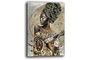 PRINTERLAND Quadro Moderno Donna Bellezza Africana Quadri moderni soggiorno da Parete XXL grande Stampa su tela Canvas Decorazione Murale muro Arredo Camera da letto Cucina (70x100 cm, 8)