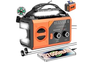 BIAOQINBO 27000mAh Bluetooth Kurbelradio mit Handyladefunktion Solar, AM/FM Solar Radio 3 Lademethoden 8 in 1 Tragbares Notfallradio mit Powerbank,SOS,Taschenlampe,Kompass,Leselampe,Kopfhöreranschluss