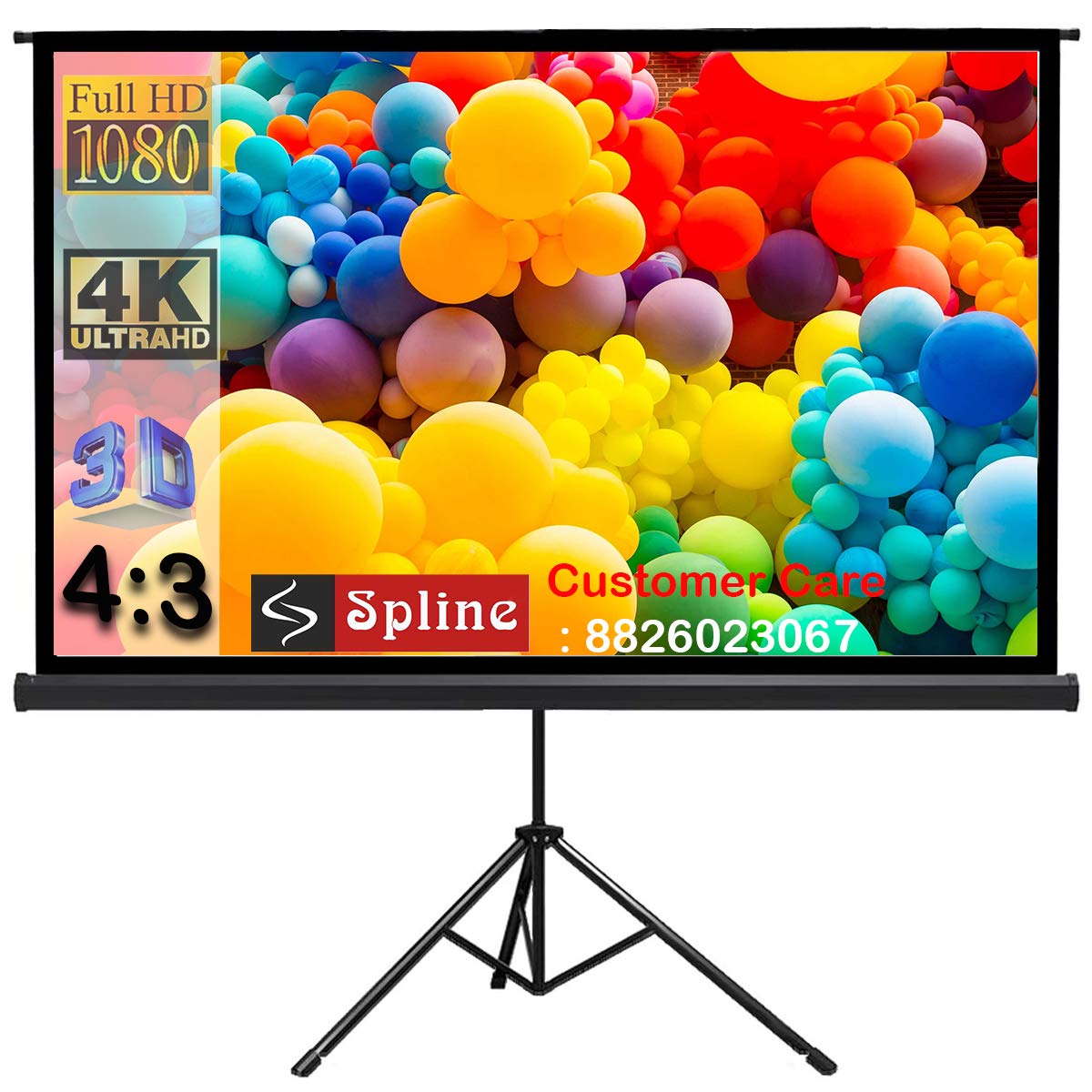 Royality Tripod Floor Stand Projector Screen (8 Ft. (Width) x 6 Ft. (Height) - 120" Inch) Diagonal in 4:03 Ratio Aspect, Ultra HD, 4K Technology, Active 3D