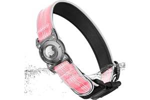 ONEONTA Airtag Obroża dla psa, wodoodporna, ze zdejmowaną metalową pętlą, wytrzymała, odblaskowa, ultralekka, wygodna, wyściełana, dla małych, średnich i dużych psów, różowa, XL