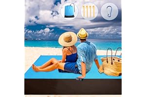 LEMESO Tapis de Plage Anti-Sable Couverture de Pique-Nique Imperméable avec 4 Piquets pour Plage, Camping, Picnic - 210×250cm