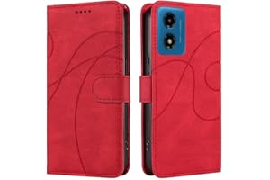 Bnvdfre for Motorola Moto E14 / G04 / G24 Case Flip Wallet Phone Cover PU Leather Shockproof Card Holder Magnetic Stand Protective Case for Motorola Moto E14 / G04 / G24, Red