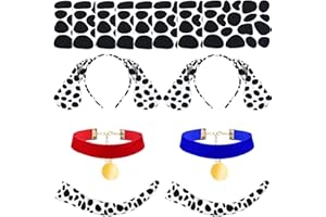Kavoc 2 Set of Dalmatian Costume Set Include Dog Ear Headband Velvet Choker Tail and Felt Stickers for Book Day Party Dress Up