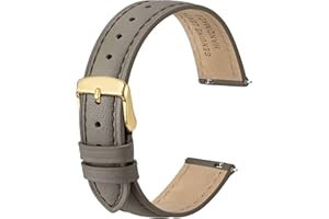 Anbeer Bracelet de montre en cuir véritable plat, fin et élégant, bracelet de remplacement à fermeture rapide pour femmes, plusieurs tailles possibles