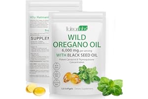 JCZQDRPC Oregano-Softgelöl, 2 in 1 6000 mg Oreganoöl mit Schwarzkernöl 200 mg, Öl von Oregano Softgels,kalt gepresstes Bio, Oregano Öl Kapseln, Oregano Oil Supplement, Oil of Oregano