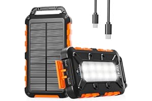 WOWMVP Solar Powerbank 26800mAh, PD15W Tragbare Solar Ladegerät USB C Externer Akku Outdoor Wasserdichtes mit LED-Licht und 3 Ausgängen für Smartphones Tablets Camping (Orange)