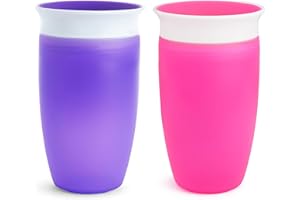 Munchkin Tasse d’Apprentissage Miracle 360, pour Bébé et Nourrisson, Antifuites Enfant sans BPA, Compatible Lave-Vaisselle, 12 mois et plus - 296 ml, Lot de 2, Rose/Violet