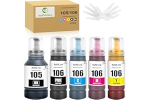 JoyPrinting 105 106 Ink Compatible with Epson 105 106 Ink Bottle Multipack Replacement for EP L-7160 L-7180 ET-7700 ET-7750 (5 Pack, Black/Photo Black/Cyan/Magenta/Yellow)