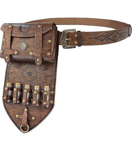 Sac Banane Médiéval Style Alchimiste – Sac Ceinture Viking En Similicuir Avec 2 Flacons Potion En Liège, Parfait Pour LARP, Renaissance Et Cosplay