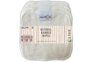 Alimos Bamboo Baby Wipes & Makeup Remover Reusable, Washable, Super Soft, Absorbent Pack of 6 Size Naturally Anti-Bacterial 25x25 cm