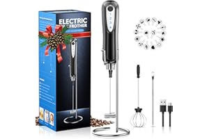 ‎CAVN CAVN Elektrischer Milchaufschäumer mit Edelstahlständer, 2 in 1 Doppeltem Quirl 3-Gang USB Aufladbar Handheld Milchaufschäumer Mixer Milk Frother Milchschaum Eier Schlagen für Kaffee Latte Cappuccino